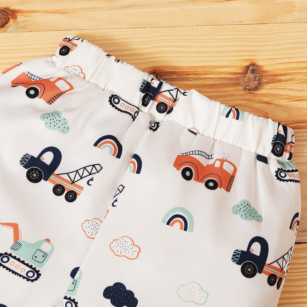 Bộ đồ thể thao Mikrdoo 2 món gồm áo tay ngắn phối họa tiết xe và quần short thời trang hè cho bé trai từ 1-6 tuổi