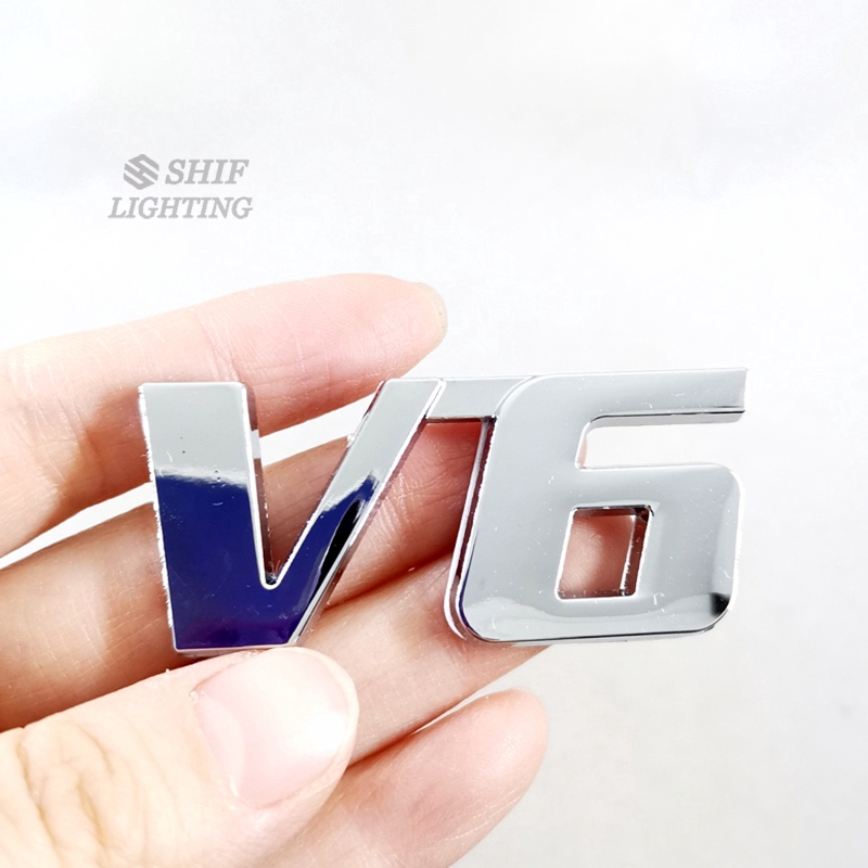 Logo họa tiết V6 V8 chất liệu kim loại trang trí xe hơi