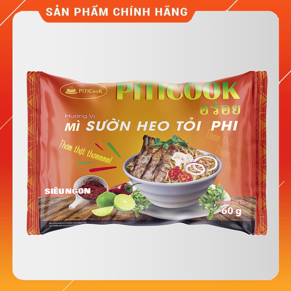 Mì tôm vị sườn heo tỏi phi, đậm vị, siêu ngon chính hãng Piticook 60g