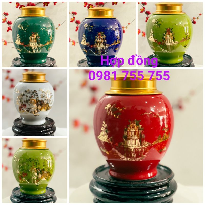Hộp đựng Trà vẽ Vàng,Lọ đựng Chè Sứ Bát Tràng Cao Cấp
