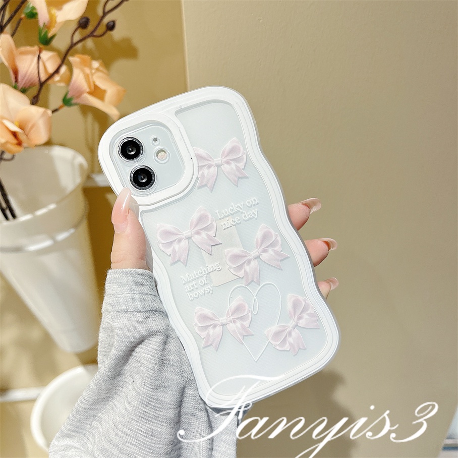 Ốp Điện Thoại TPU Mềm Đính Nơ Viền Lượn Sóng Cho iPhone 14 13 12 11 Pro Max X XR Xs Max 8 7 6 6s Plus SE 2020