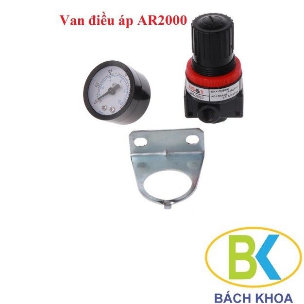 Bộ van điều chỉnh áp suất AR2000 kèm đồng hồ khí nén ren 13mm