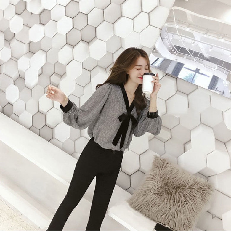 Áo sơ mi chiffon tay dài dáng rộng thời trang phương Tây cho phụ nữ trung niên