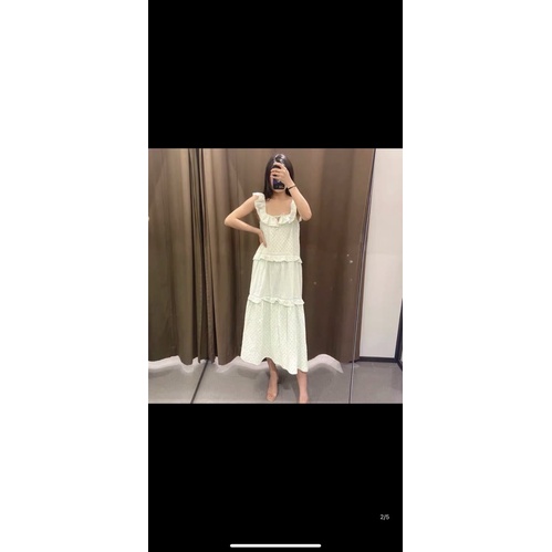 Đầm thêu maxi Zara xanh pastel săn sale sẵn size M