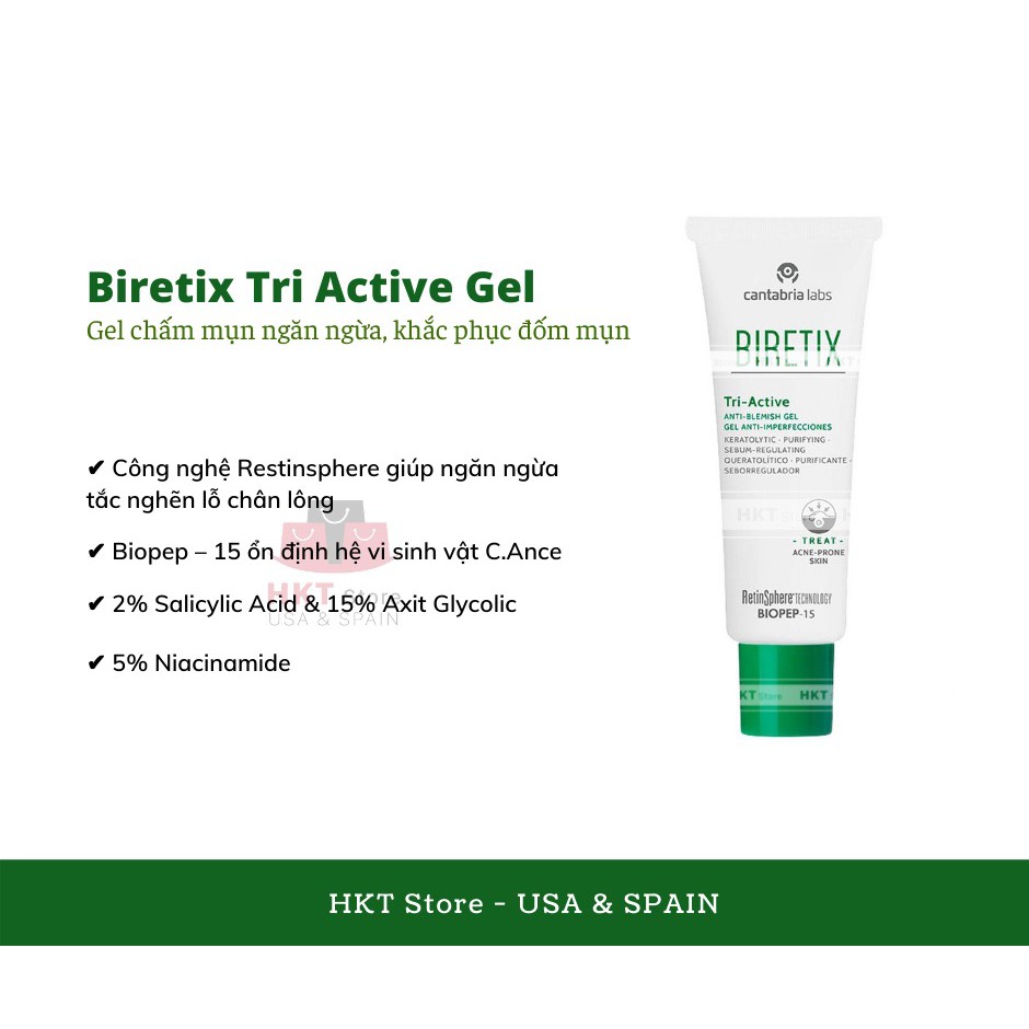 Tri-Active Gel BIRETIX - Gel ngăn ngừa và khắc phục các vết và đốm mụn