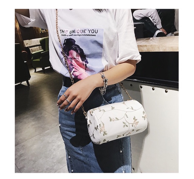 Túi trống thêu hoa lá