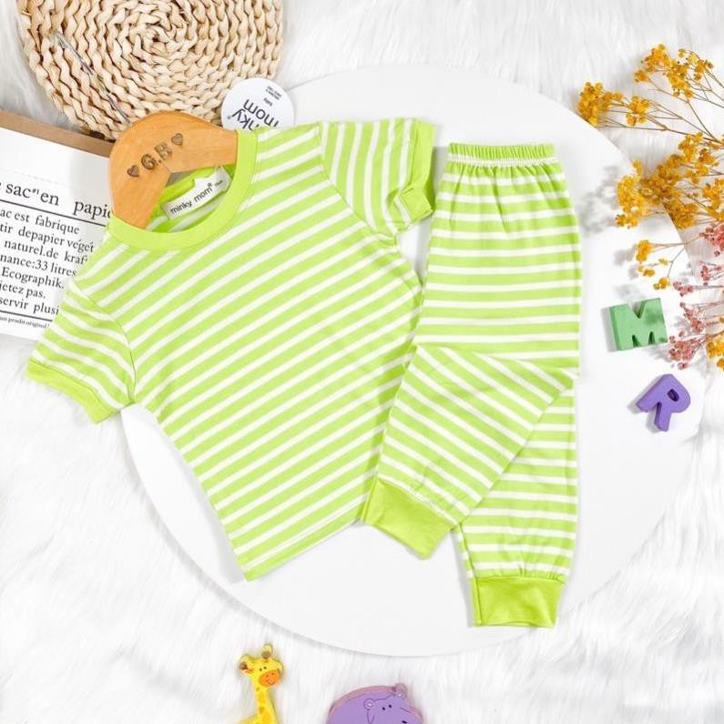 Bộ Tay Ngắn, Quần Dài Thun Lạnh Minky Mom Sọc Kẻ Ngang dễ Thương Cho Bé (6-19kg)