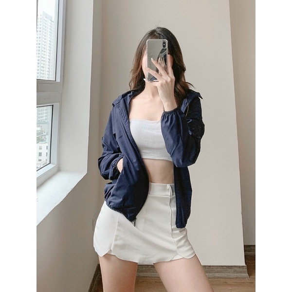 ANU550 - ÁO KHOÁC GIÓ NỮ TRƠN MŨ 2 LỚP GU