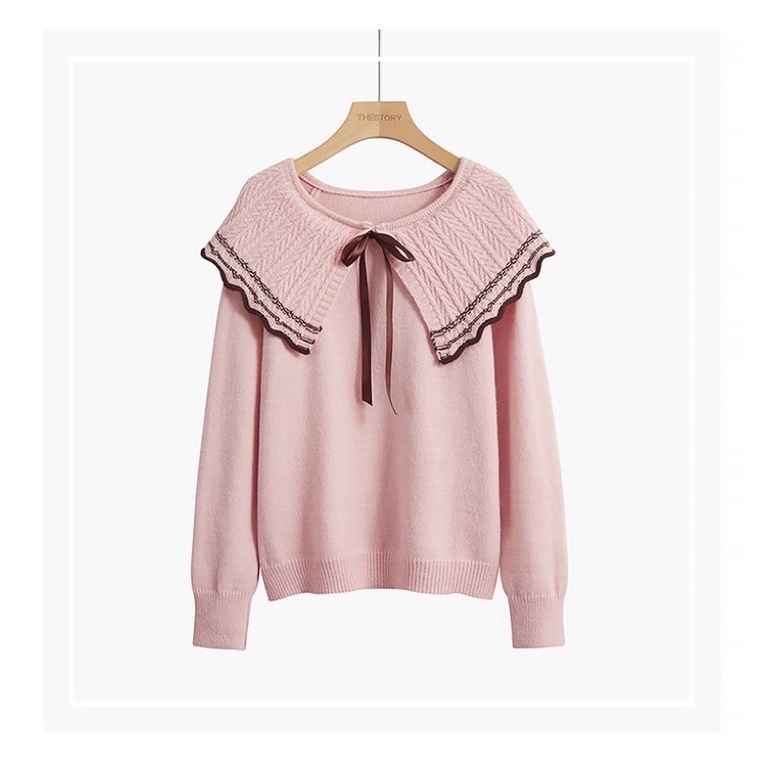 BÁN SỈ ÁO LEN CỔ BÈO BUỘC NƠ 2M HỒNG - KEM CHO NỮ | BigBuy360 - bigbuy360.vn