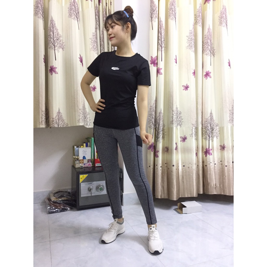 Set quần dài Legging và áo thun thể thao phong cách Hàn Quốc ( Ảnh Thật )