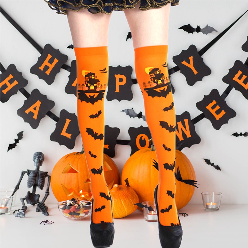 Vớ Dài Trên Đầu Gối Màu Cam Phù Thủy Dùng Để Hóa Trang Dịp Halloween