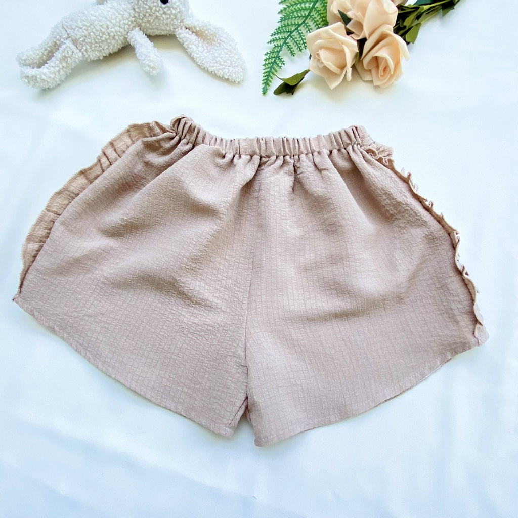 Quần đùi chất đũi cao cấp nhún bèo 2 bên cho bé gái