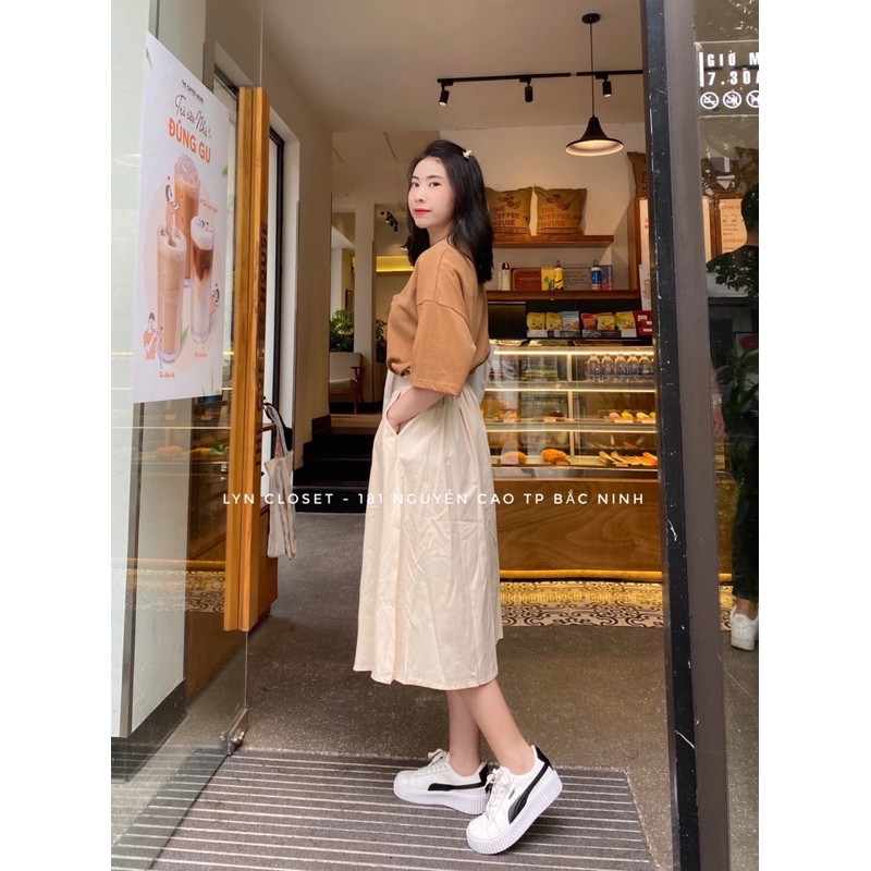 Chân váy chữ A cạp chun sau 2 túi vintage