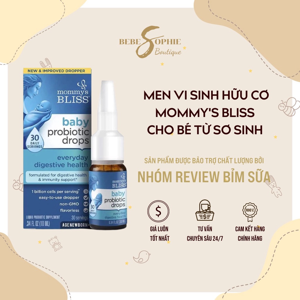 Chính hãng - MEN VI SINH HỮU CƠ MOMMY’S BLISS BABY PROBIOTIC DROPS 10ML