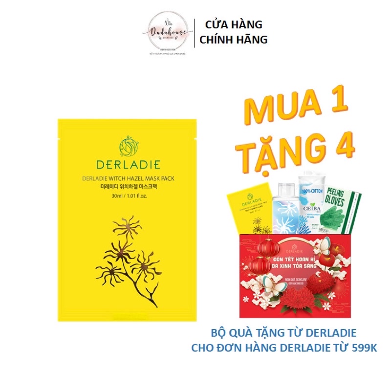 Mặt Nạ Giấy Derladie Hỗ Trợ Giảm Mụn, Dưỡng Sáng Da Derladie Witch Hazel Mask Pack 30ml