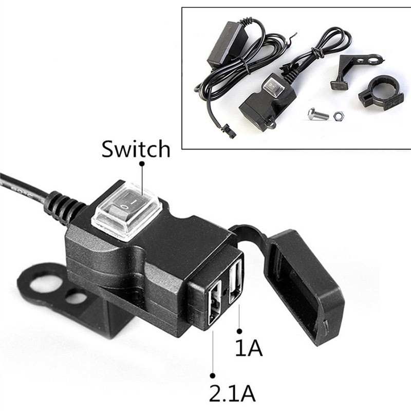 Củ sạc trên xe máy 12-24V 2 cổng USB chống nước