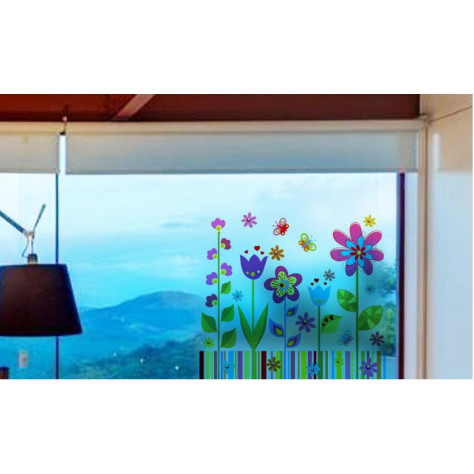 Decal dán kính cao cấp - Mẫu Hoa tuổi thơ sắc màu ( 60x58 )