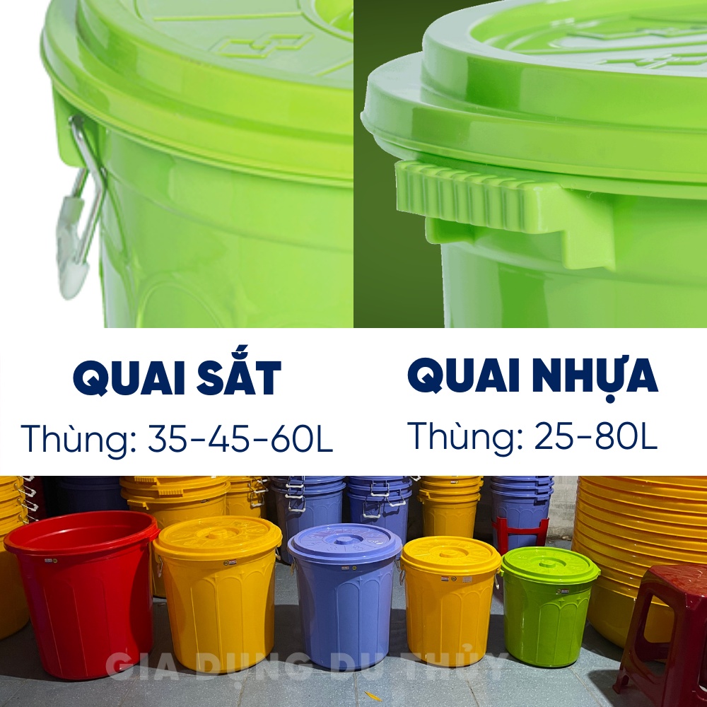 Thùng nhựa tròn có nắp 25L đựng nước, đựng gạo nhựa chính phẩm, xô nhựa lớn - THÙNG GẠO VIỆT THÀNH 25L