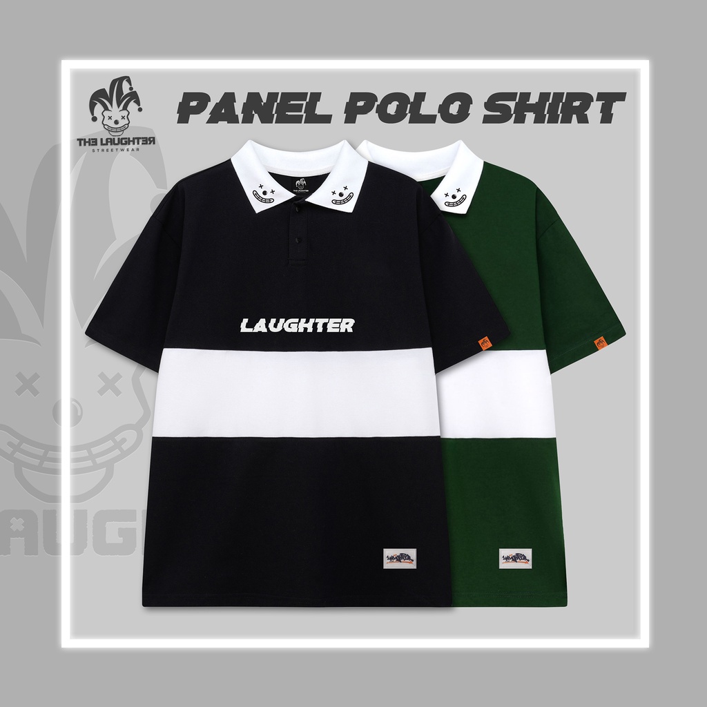 LAUGHTER 2022 PANEL POLO - Áo polo thêu Oversize phối màu đen trắng xanh lá
