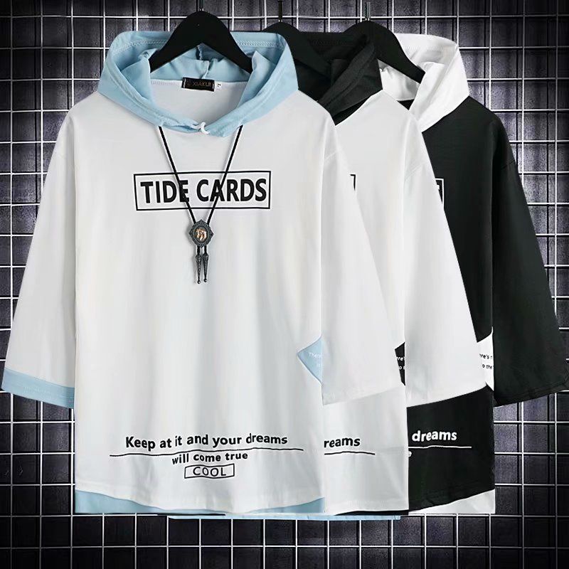Áo Hoodie Tay Ngắn Phong Cách Hàn Quốc Năng Động Cho Nam