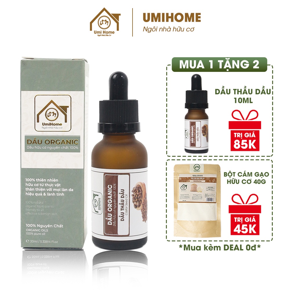 Dầu Thầu Dầu UMIHOME nguyên chất giảm mụn thâm, dưỡng trắng cho da và dưỡng ẩm tóc, mi hiệu quả 30ml