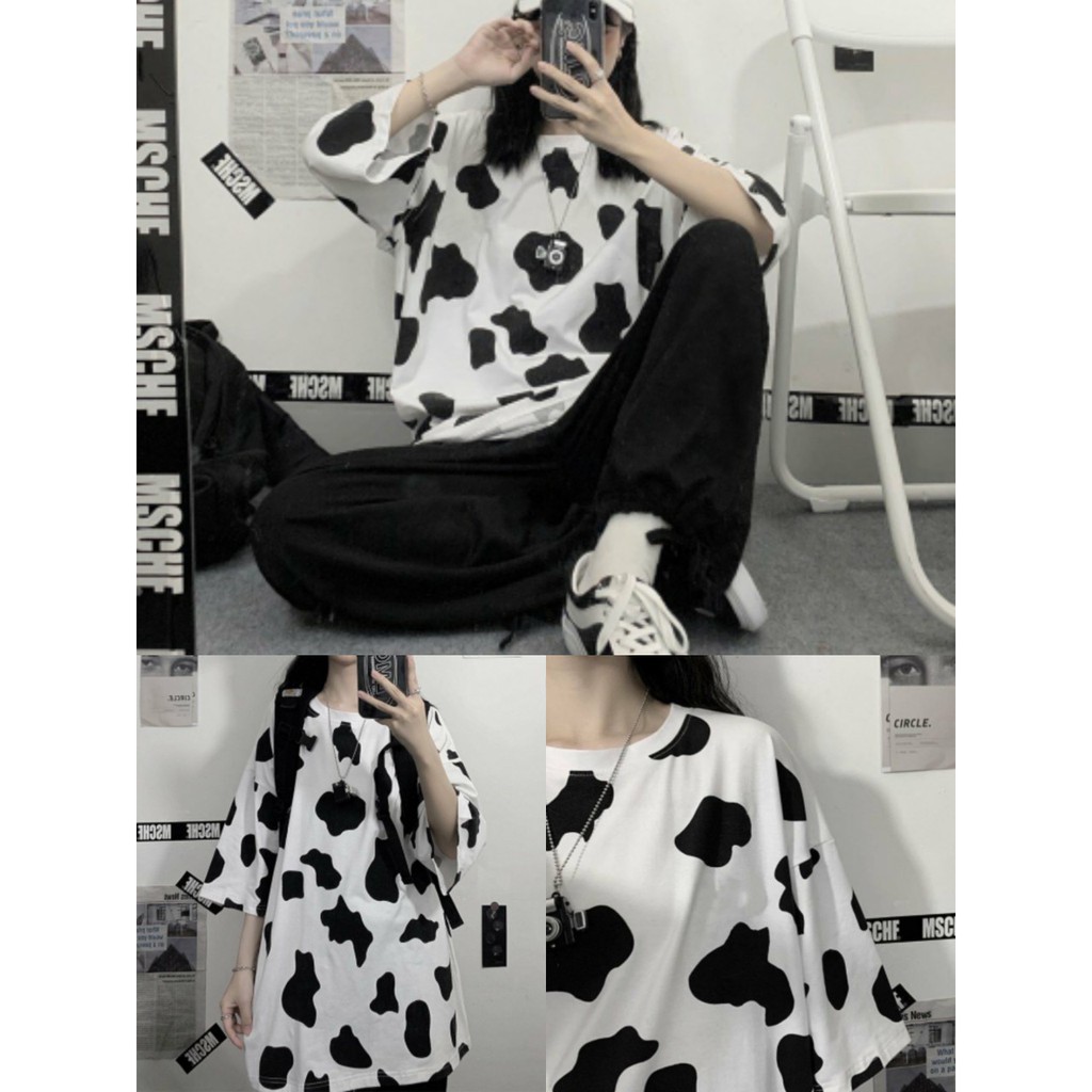 freeship Áo Phông Bò Sữa Unisex ,Nam Nữ Dáng Rộng Trùm Mông Tay Lỡ Q005