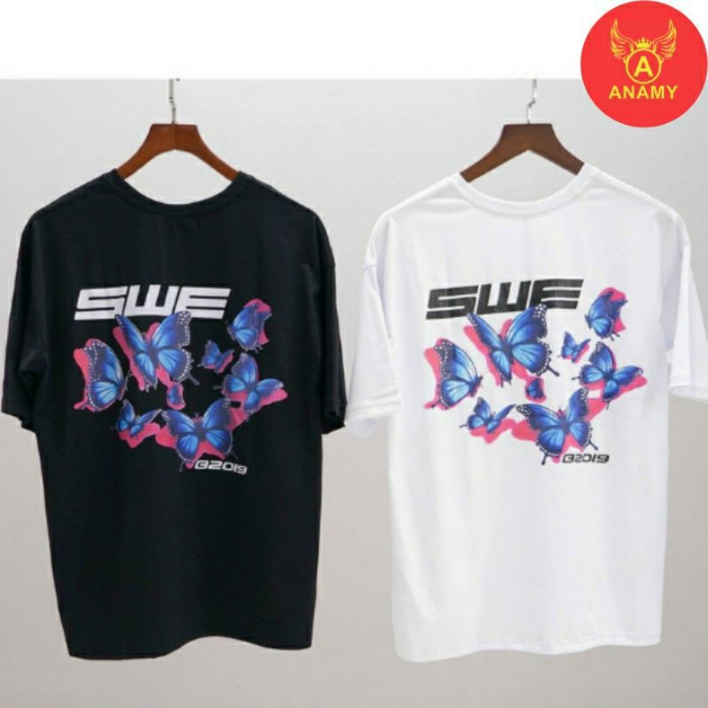 Áo thun tay lỡ nữ freesize phông form rộng Unisex, mặc cặp, nhóm, lớp in HÌNH BƯỚM chữ SWE