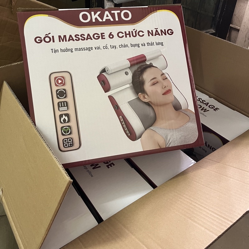 [ FREESHIP ] Gối Massage 6 chức năng, mát xa đa chức năng vai và cột sống cổ, lưng, eo, cổ, vai OKATO NHẬT BẢN