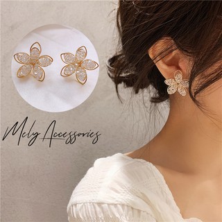 Bông tai hoa pha lê màu bạc tinh tế nữ tính - mely 1327