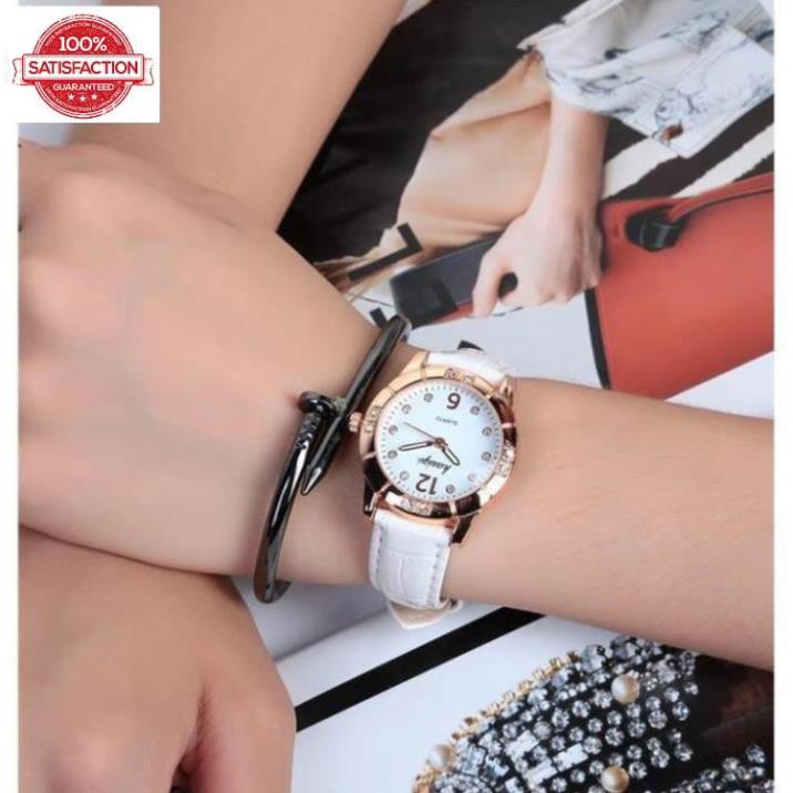 Đồng Hồ Nữ Kasiqi Teen Mặt Tròn Cẩn Đá Zircon Quai Da Vân Cá Sấu WH-0069 Follow 100K