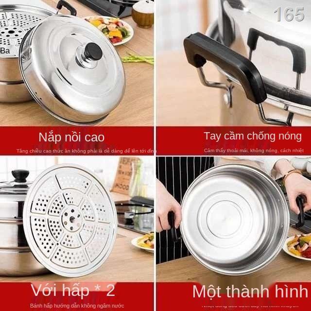 Bếp từ hai lớp bếp ga nồi hấp nồi bún nồi hấp bún nồi hấp cá nồi inox tủ hấp lớn gia dụng dày dặn