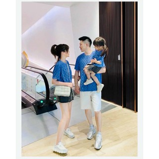 Áo gia đình eo vì nâu/xanh