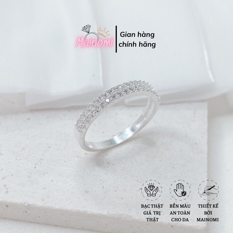 Nhẫn bạc 2 hàng đá cho nữ. Đính đá li ti lấp lánh nhẹ nhàng nhưng không kém phần tinh tế sang trọng - Nomi Shop