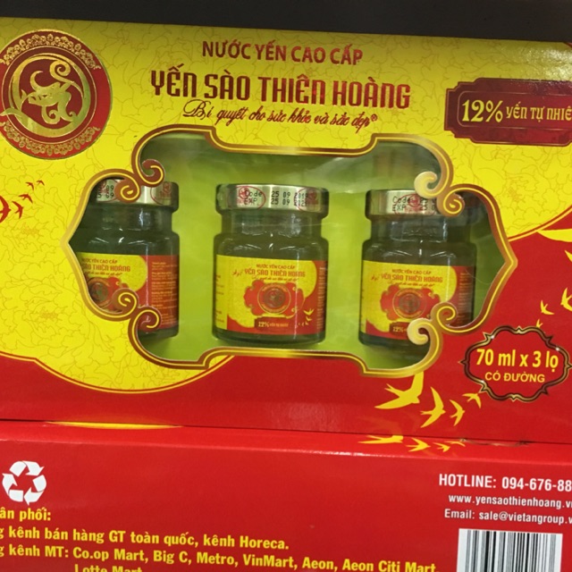 Nước yến cao cấp Yến Sào Thiên Hoàng12% . Lốc3 hủ