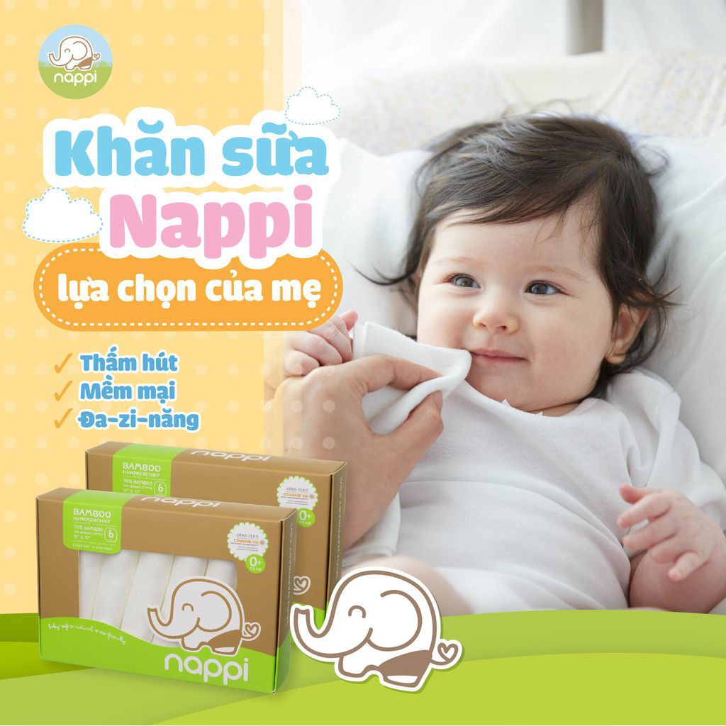 [ NAPPI ] [ HÀNG CHÍNH HÃNG ] Khăn sữa sợi tre Nappi (6 chiếc/hộp)