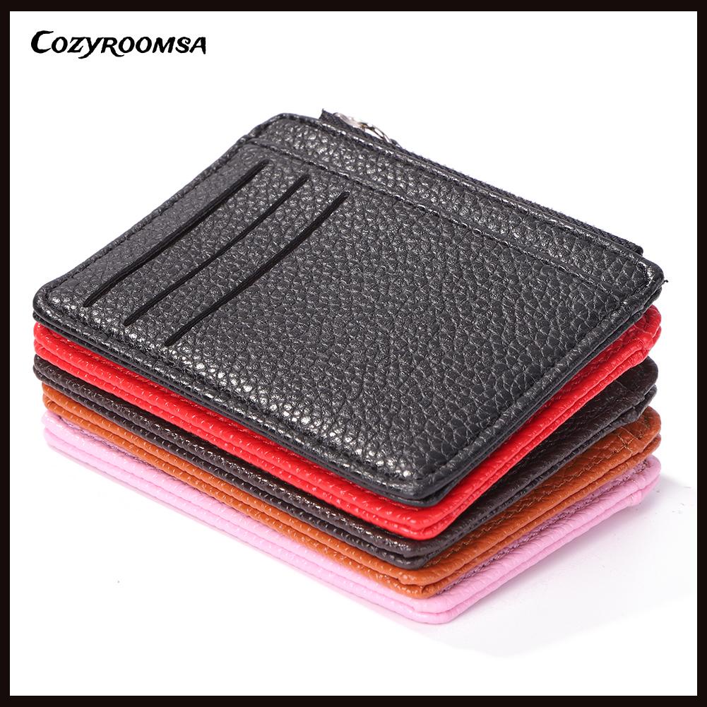 Ví da PU đựng tiền xu có khóa kéo phong cách cổ điển thời trang cho nữ