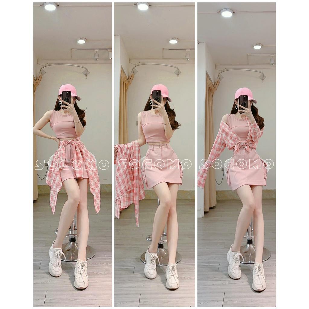 Set bộ ba món chân váy áo sơmi và áo pull Socomo B582022 - Hàng Loại 1, Chất Đẹp - Giá tốt