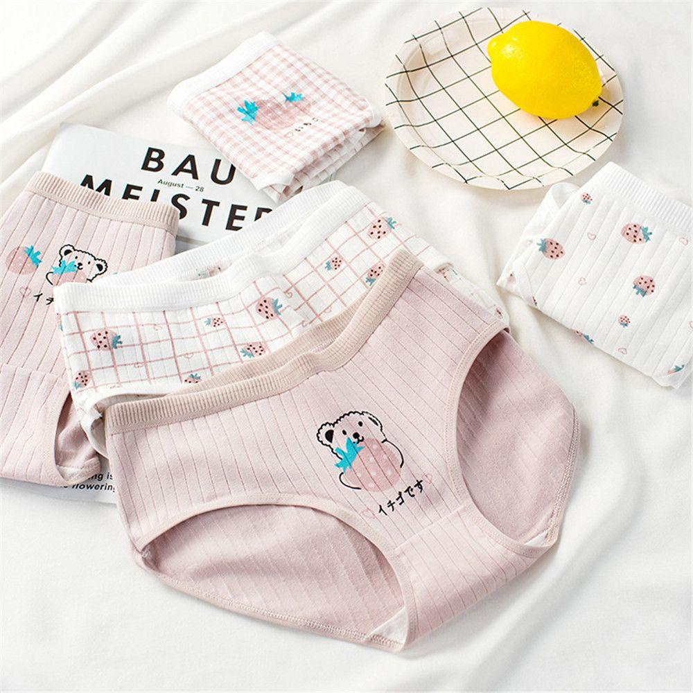 JUNE Quần Lót In Hình Gấu Và Dâu Tây Dễ Thương Cho Nữ
