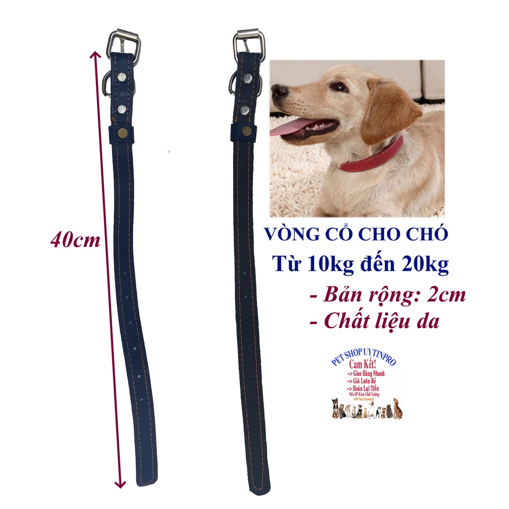 Vòng cổ da cho Chó từ 10kg đến 20kg Bản rộng 2cm Chất liệu da bền đẹp, Chắc chắn, An toàn cho Thú cưng