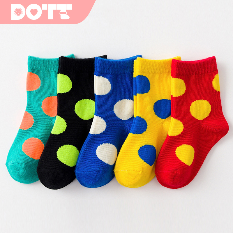 Set 5 Đôi Vớ Chấm Bi Nhiều Màu Sắc Size M / L / Xl / Xxl Cho Bé 1-12 Tuổi