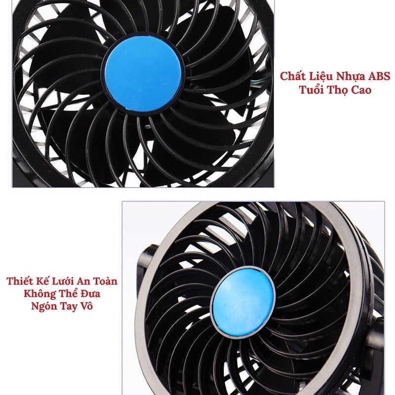 Quạt Ô Tô 12V Mini Làm Mát Ô Tô Xoay 360 cắm đầu tẩu Dùng Điện 12V-24V Cho Mọi Dòng Xe Hơi - Quạt Cổng USB CARZONE.TOP