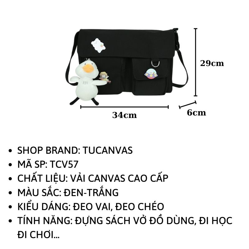 Túi đeo chéo nữ vải canvas đi học giá rẻ phong cách Hàn Quốc Tucanvas TCV57