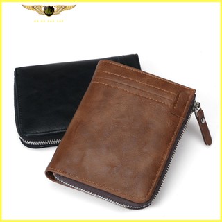 Bóp Ví Da Bò Nam Dáng Đứng Cao Cấp - 2 Màu Đen Nâu Có Khóa Kéo Dọc Thân