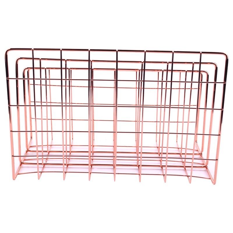 Túi Đựng Thư Để Bàn 3 Ngăn Bằng Kim Loại Màu Vàng Hồng