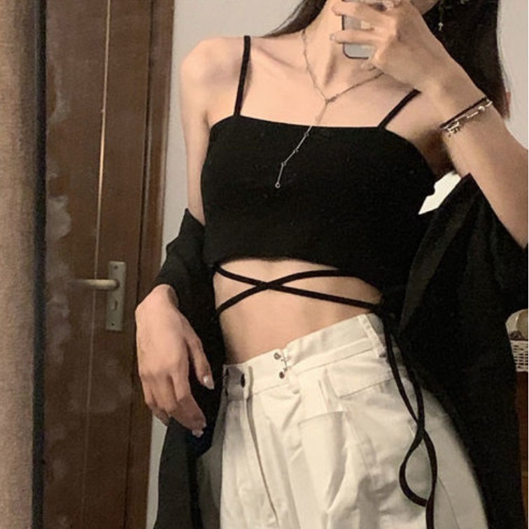 Áo 2 dây áo hai dây croptop chéo nhỏ dáng ôm màu trơn cho nữ