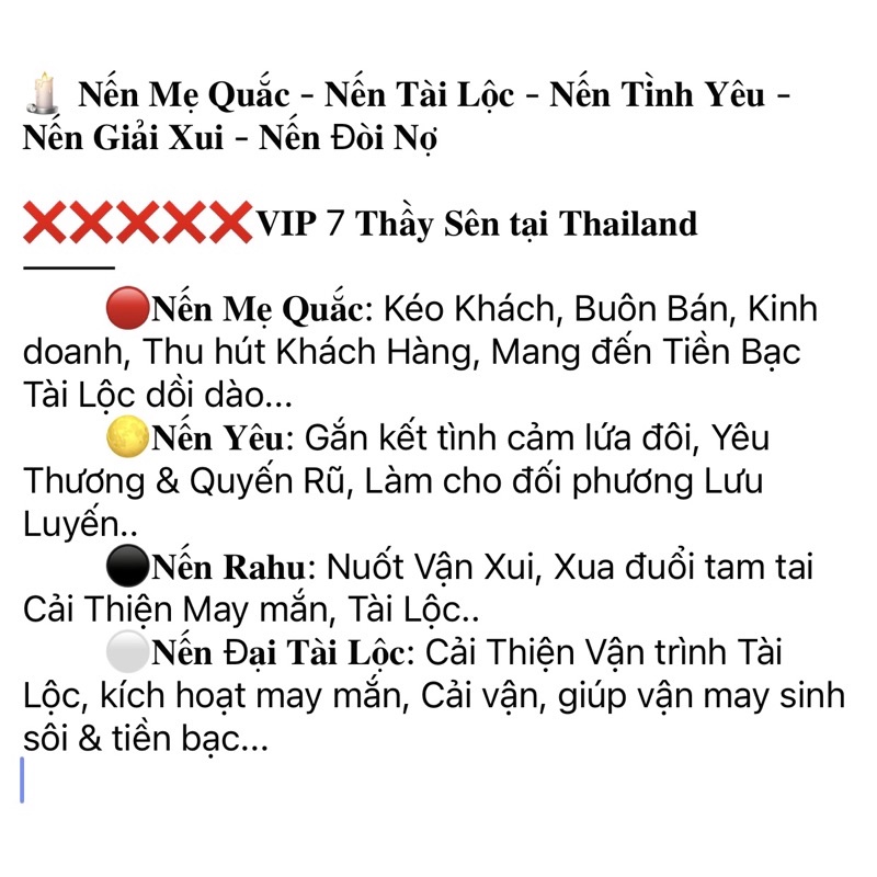 Nến giải hạn xui, giải phong long, kéo tài lộc, đòi nợ Thái Lan