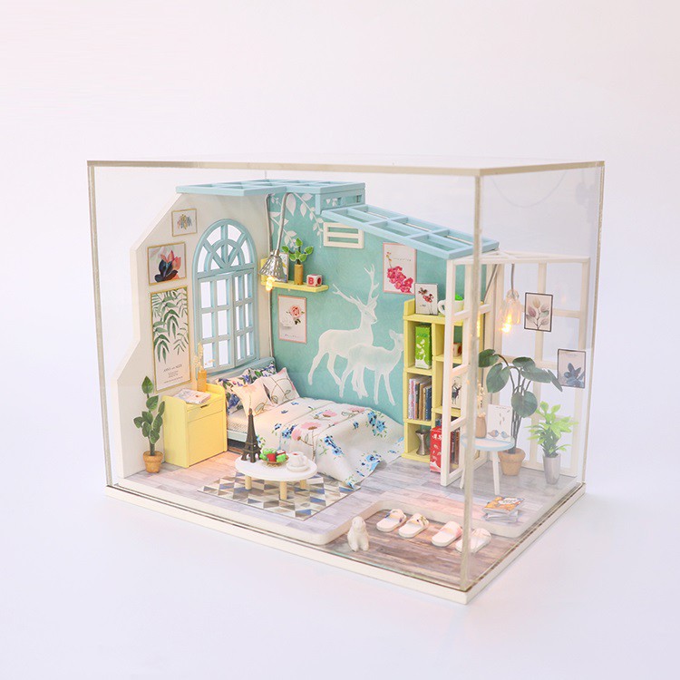 Mô hình nhà DIY Doll House Family Nap Kèm Mica Chống bụi và Bộ dụng cụ