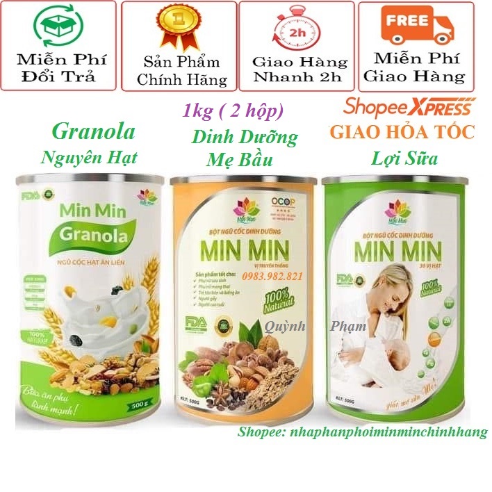 Ngũ Cốc Lợi Sữa Min Min, ngũ cốc Bầu 1kg (2 hộp)  Vị Hạt Kết Hợp Nano Curcumin Làm Đẹp Da,Giữ Dáng Cho Mẹ Sau Sinh