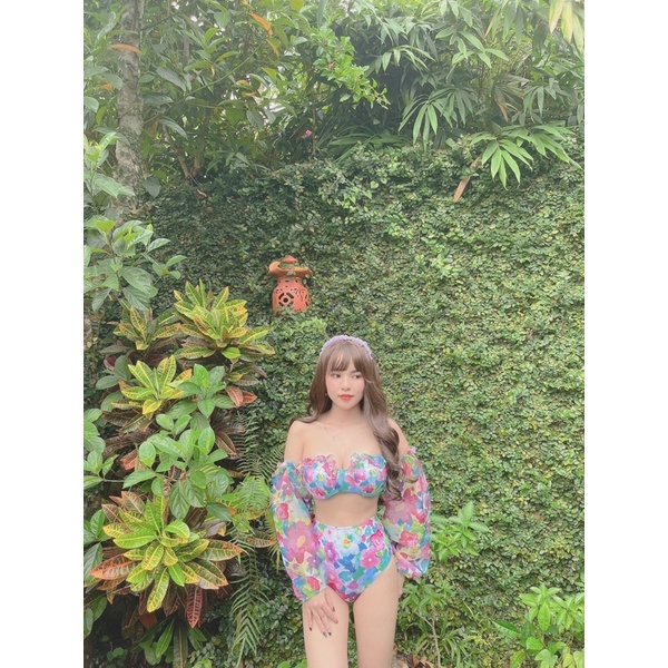 Bikini Hoa loang tay bồng [ Hàng Có Sẵn ] siêu hot hittt cạp cao che bụng dễ mặc 👙 | BigBuy360 - bigbuy360.vn