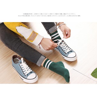 Tất Len Gân Style Hàn Cổ Cao 2 Sọc